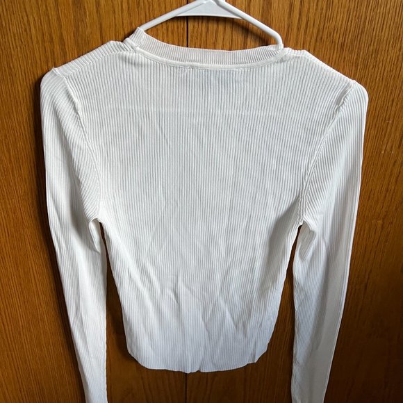 Zara White Ribbed Long Sleeve Shirt - Picture 3 of 3